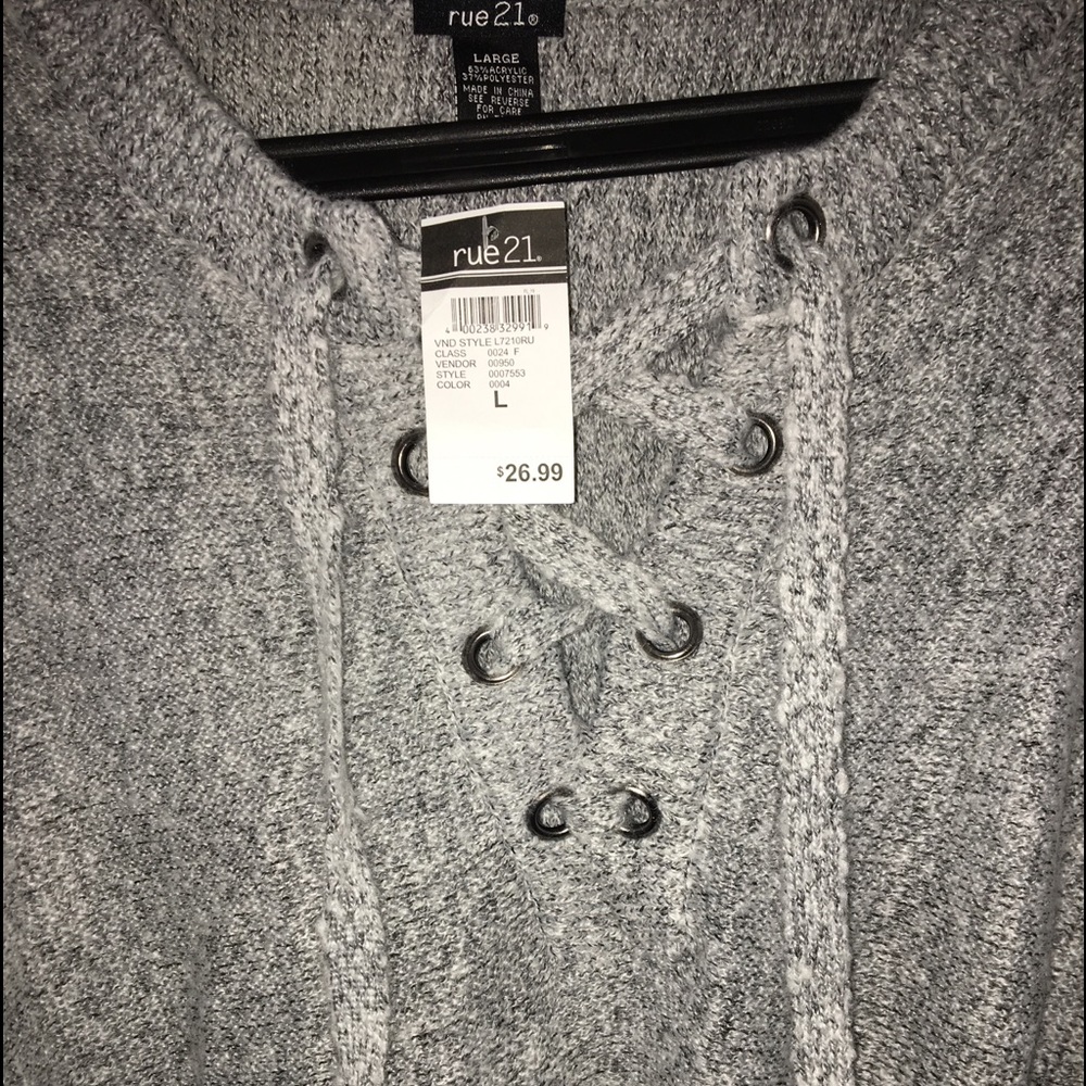 Gray Laced-up Knit Sweater (Rue21)
